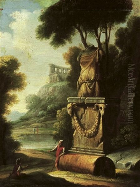 Paysage De Ruines Animees Oil Painting by Henri Mauperche