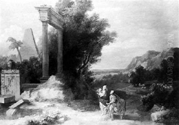 Landscape With The Flight Into Egypt Oil Painting by Henri Mauperche