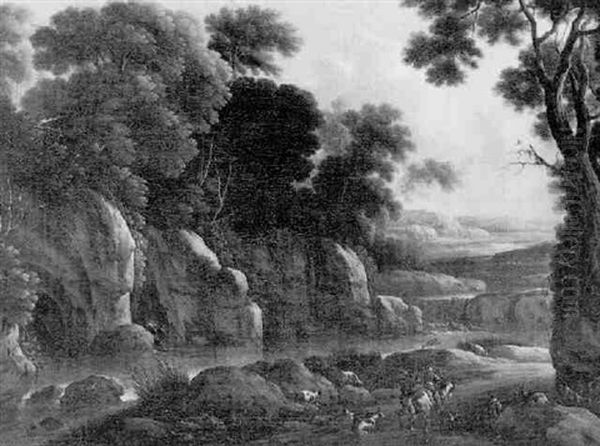 Cavalier Dans Un Paysage Fluvial Oil Painting by Henri Mauperche