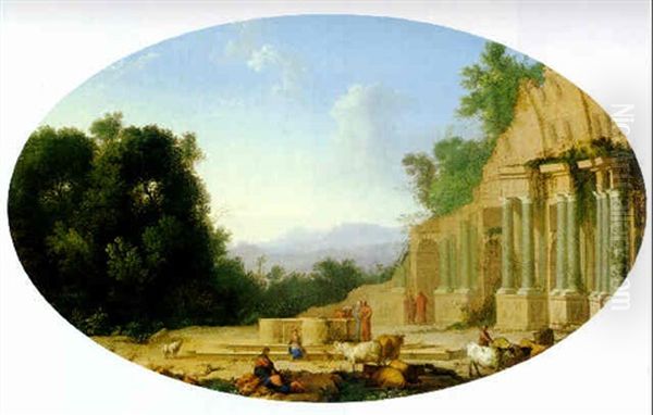 Landscape With Figures By Ruins In The Roman Campagna Oil Painting by Henri Mauperche
