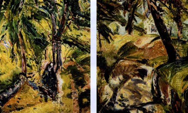 House And Trees (+ Tropical Forest Interior, Verso) Oil Painting by Alfred Henry Maurer