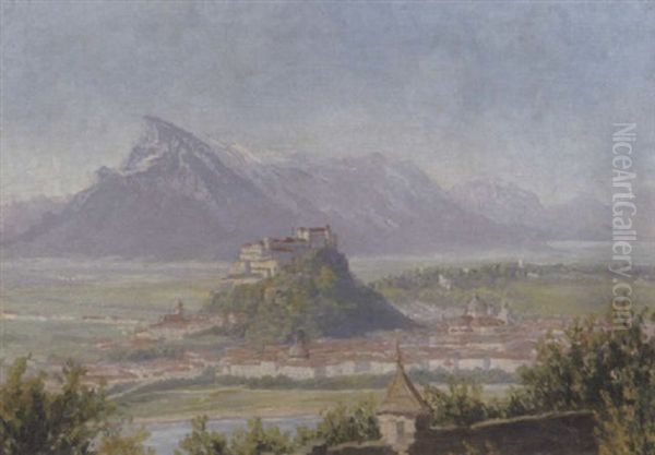 Blick Auf Salzburg Mit Untersberg Oil Painting by Hans Maurus