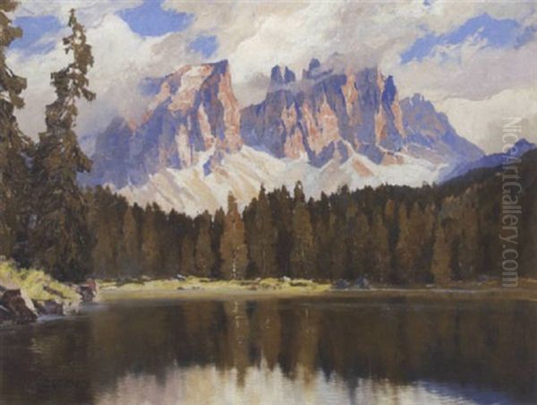 Der Karersee Oil Painting by Hans Maurus