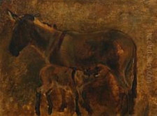 A Little Donkey Foal Feeding Oil Painting by Anton Mauve