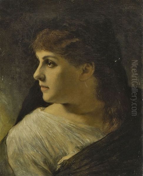 Junge Frau Mit Schwarzem Schleier Oil Painting by Gabriel von Max