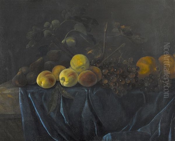 Stillleben Mit Fruchten Auf Blauem Stoff Oil Painting by Constance Marie Mayer-Lamartiniere