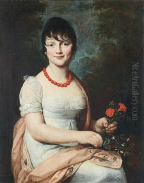 Portrait De Jeune Fille Au Collier De Corail Oil Painting by Constance Marie Mayer-Lamartiniere