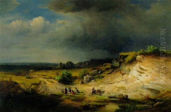 Sommerlandschaft Bei Aufziehendem Gewitter Oil Painting by Friedrich (Der Rote) Mayer