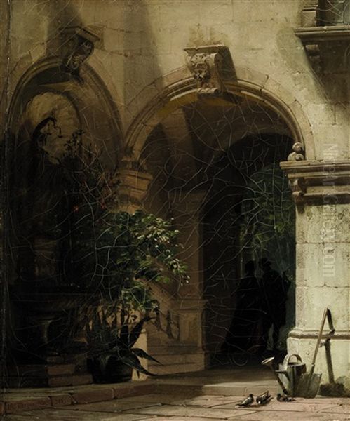 Portaldurchgang Mit Liebespaar Und Tauben Oil Painting by Friedrich Carl Mayer