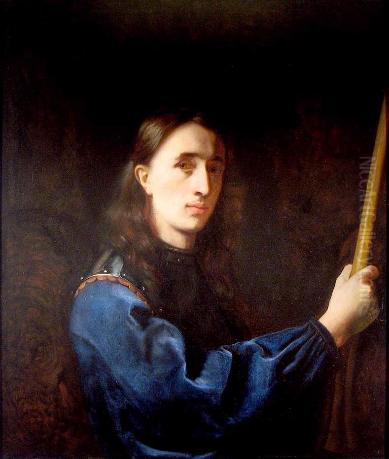 A Self Portrait Of The Artist Wearing A Blue Velvet Jacket With A Cuirass Oil Painting by Johann Ulrich Mayr
