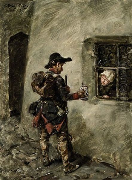 Ein Erfrischender Trunk Oil Painting by Carl Mayr-Graetz