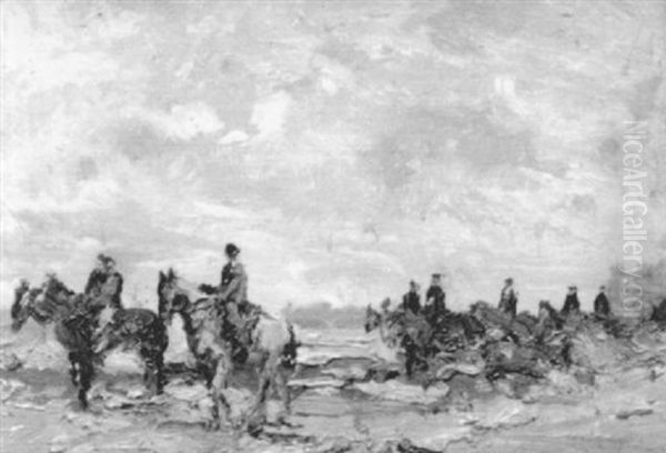 Reitergruppe In Weiter Landschaft Oil Painting by Max Mayrshofer