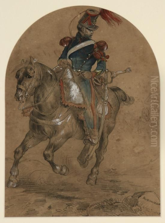 An Officer On Horseback Oil Painting by (Albert d'Arnoux) Bertall