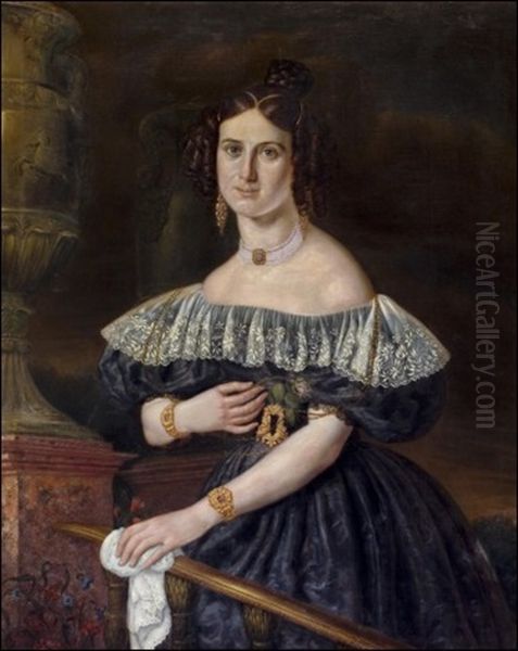 Juhlapukuisen Naisen Muotokuva - Portratt Av En Kvinna I Festdrakt Oil Painting by Carl Peter Mazer