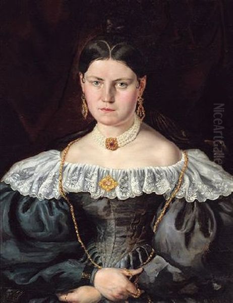 Portratt Av Charlotte Mazer Oil Painting by Carl Peter Mazer