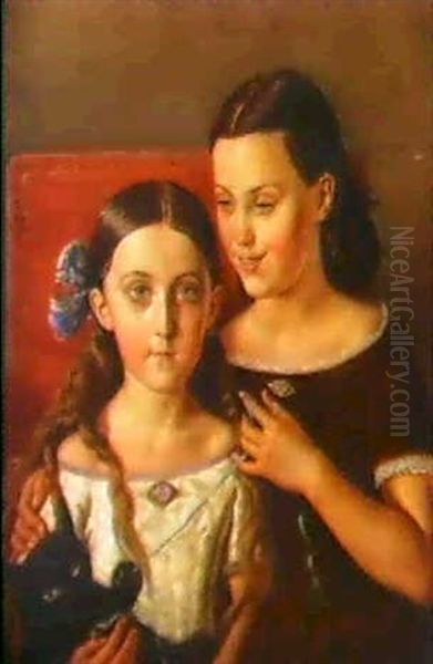 Portratt Av Brorsdottrarna Sigrid Och Anna Mazer Oil Painting by Carl Peter Mazer