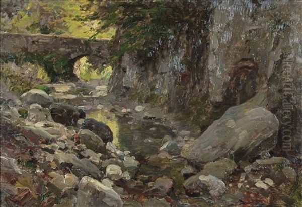 Torrente In Cadore Oil Painting by Emo Mazzetti