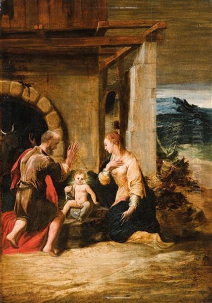 The Nativity Oil Painting by Girolamo Mazzola Bedoli