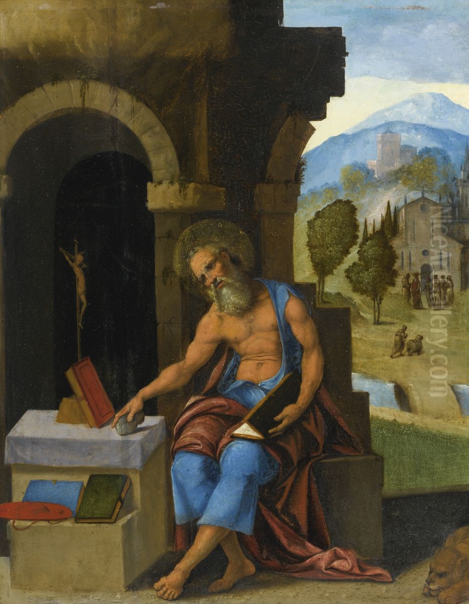 Saint Jerome In Contemplation Oil Painting by Ludovico Mazzolino