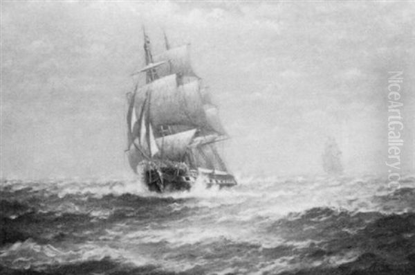 Clipper Ship On High Seas With Lookout In Crow's Nest Oil Painting by James J. Mcauliffe
