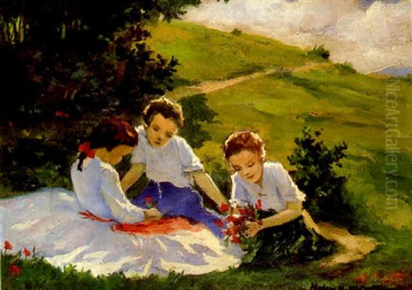 Gathering Flowers Oil Painting by Helen Kineer McCarthy
