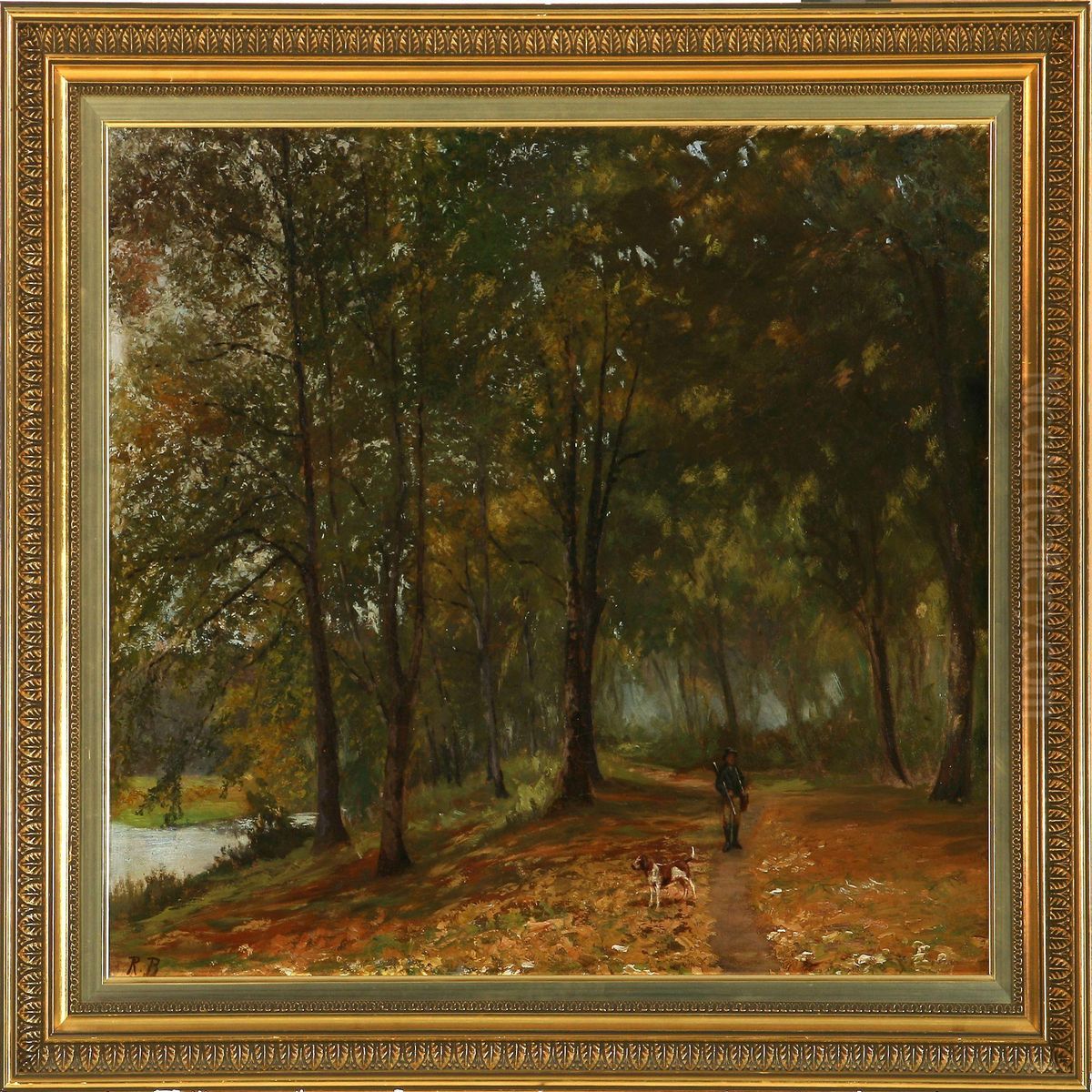 Hunter Walking In Herlufsholm Forest Oil Painting by Rudolf Bertelsen