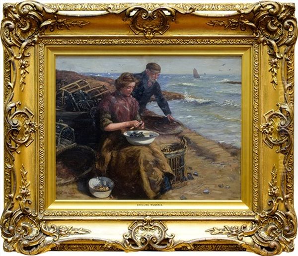 Shelling Mussels Oil Painting by John Mcghie