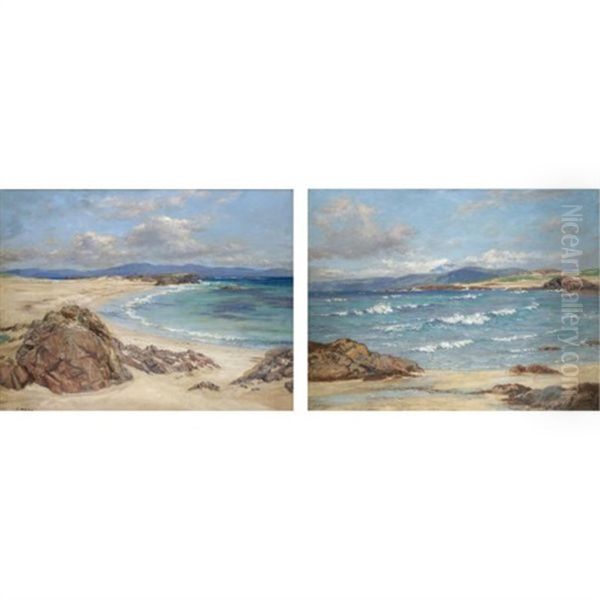 The White Sands Of Iona (+ Mull From Iona; 2 Works) Oil Painting by John Mcghie