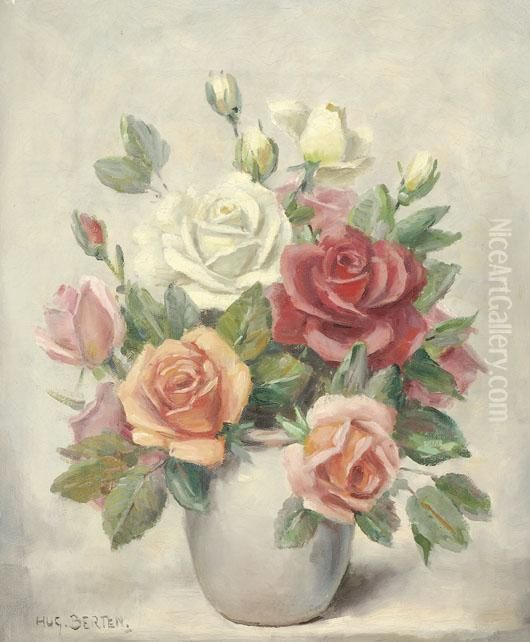 Roses In A Vase Oil Painting by Hugo Berten