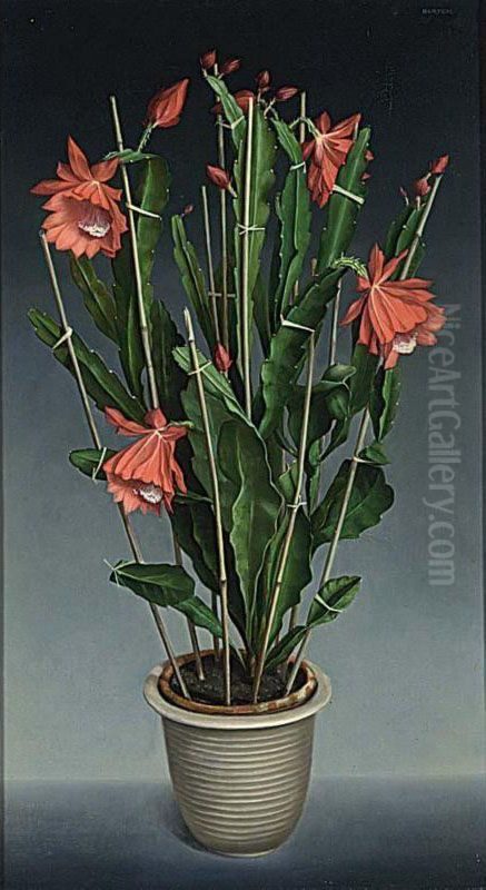 A Flowering Cactus Oil Painting by Hugo Berten