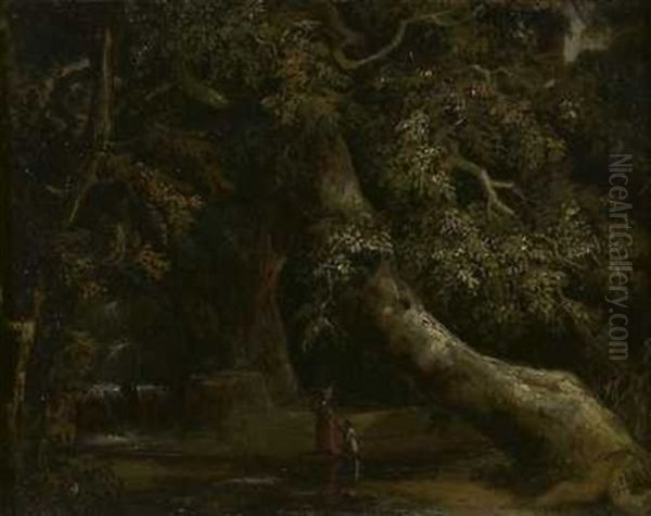 Urwald Mit Fluss Und Bauerin (+ Abend Uber Einer Flussaue; 2 Works) Oil Painting by McIan, Robert Ronald