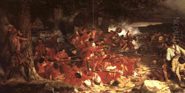 An Incident In The Revolutionary War Of                     America (the Fraser Highlanders At Stone Ferry) Oil Painting by McIan, Robert Ronald