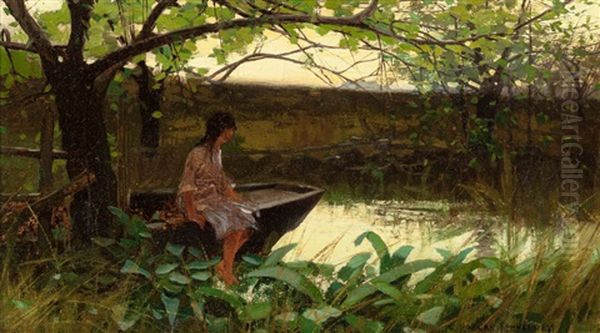 Sitting By A Creek Bed Oil Painting by Charles Morgan Mcilhenney