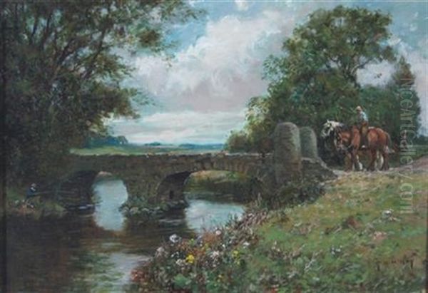 Crossing The Old Stone Bridge Oil Painting by Thomas Hope Mckay