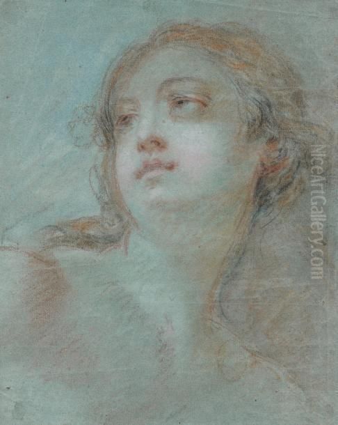 Etude De Tete D'une Jeune Fille Aux Yeux Leves Oil Painting by Jean Simon Berthelemy