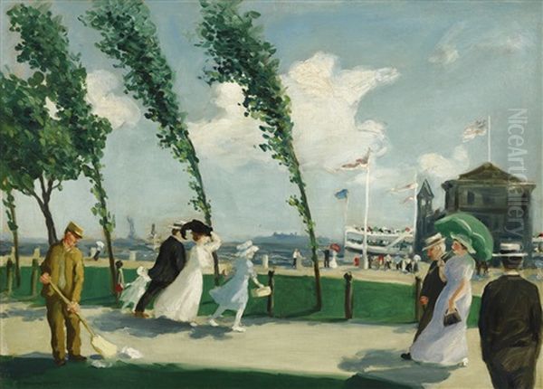 Windy Day On Battery Park Oil Painting by Howard McLean