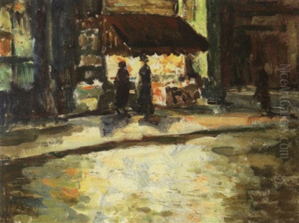 Ladies On A Street At Night Oil Painting by Howard McLean
