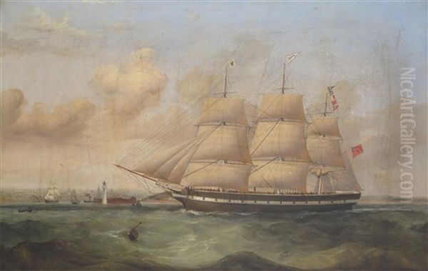 The Full-rigged Merchantman Ebba Brahe, In-bound For Liverpool And Signalling Her Number As She Passes The Perch Rock Fort And Lighthouse At The Mouth Of The Mersey Oil Painting by William Kimmins McMinn
