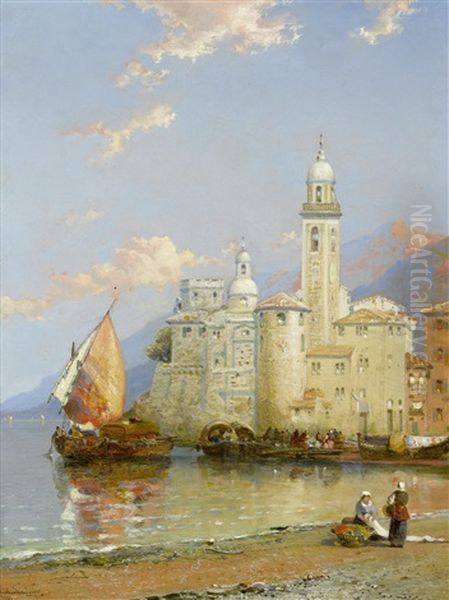 Amalfi-gulf Of Salerno; Camogli In The Riviera (pair) Oil Painting by Arthur Joseph Meadows