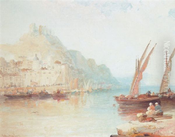 Amalfi In The Gulf Of Salerno, Italy Oil Painting by Arthur Joseph Meadows
