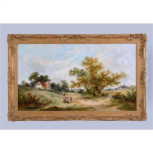 Landscape With Children On A Path Oil Painting by James Edwin Meadows