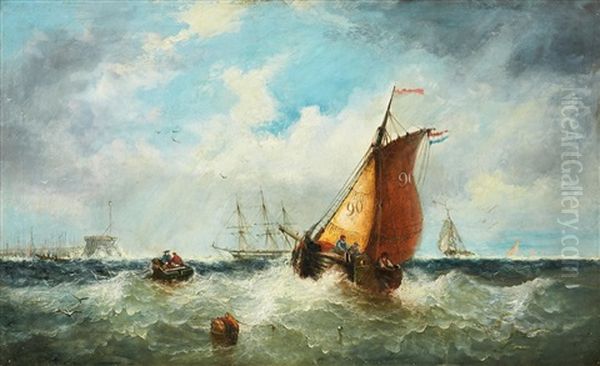 Coastal Scene With A Dutch Ship Oil Painting by James Edwin Meadows
