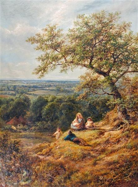 A Family Resting Near Arundel, Sussex Oil Painting by James Edwin Meadows