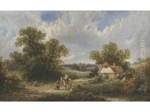 Children In A Country Landscape Oil Painting by James Edwin Meadows