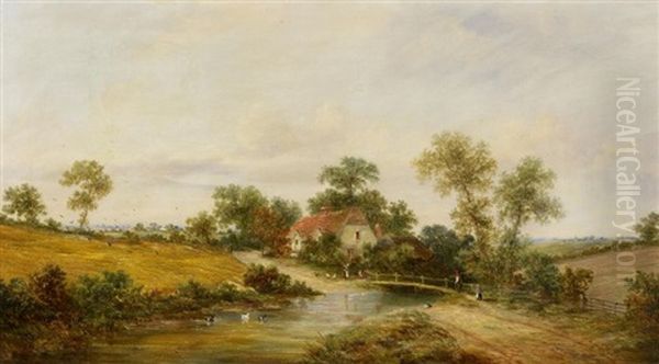 Englische Landschaft Mit Bauerngehoft Oil Painting by James Edwin Meadows