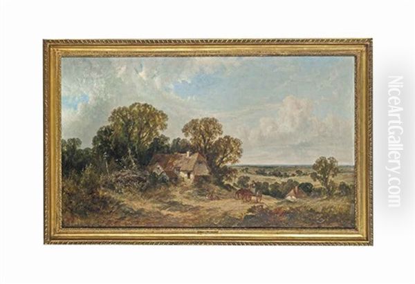 A Cart On A Country Lane Outside A Cottage Oil Painting by James Edwin Meadows