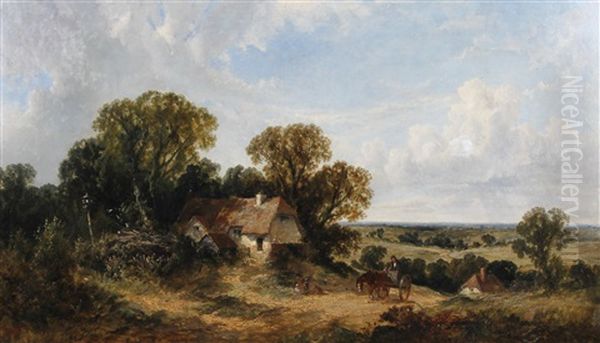Landscape With Cottage And Cart On A Path Oil Painting by James Edwin Meadows