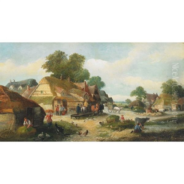 Farm Yard Scenes (pair) Oil Painting by James Edwin Meadows