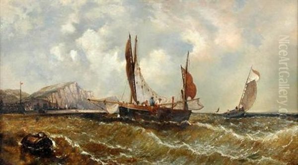 Fishing Boats Off The White Cliffs Of Dover Oil Painting by James Edwin Meadows