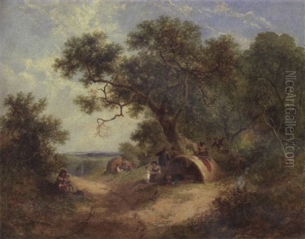 Gypsy Encampment In The New Forest Oil Painting by James Edwin Meadows